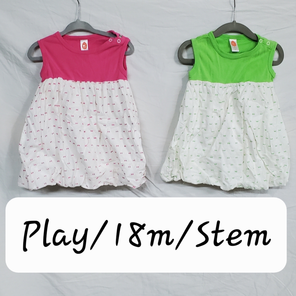 Stem Pink and Green Kids Casual Dresses